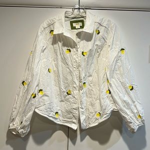Maeve by Anthropologie size small white blouse with yellow lemons embroidered